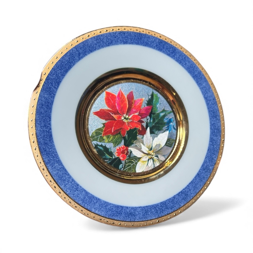 Festive Poinsettia Decorative Plate with Gold Trim-Made in Japan (Dufer Art)